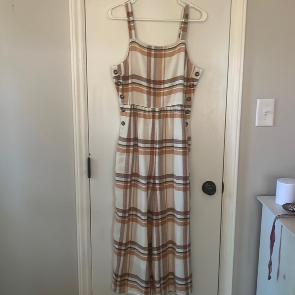 AE plaid overall jumpsuit